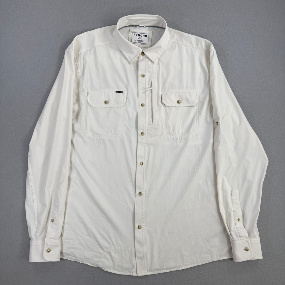 Poncho Shirt Men XL White Magnetic Pocket Long Sleeve Button Up Fishing Outdoors - Picture 3 of 11
